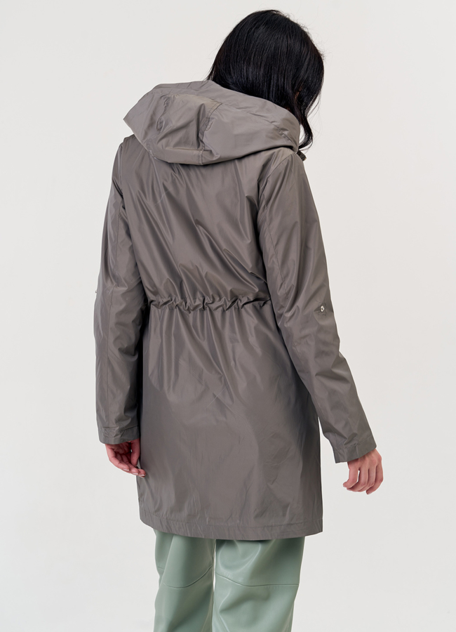 Плащ женский бежевого цвета с капюшоном модель № 068 в кредит