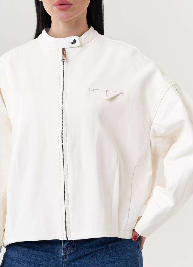 Куртка из натуральной кожи белого цвета модель № 26894 в кредит