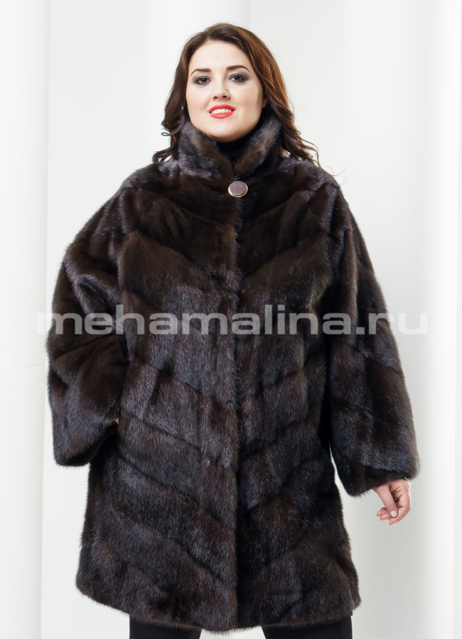 Шуба из норки  модель № S-392 меха малина