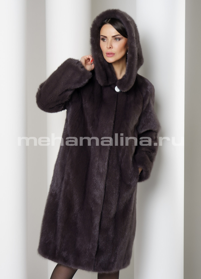 Норковая шуба в цвете ирис с капюшоном модель № S-1110 универмаг малина