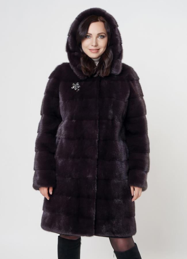 Поперечная шуба из скандинавской норки модель № S-900 универмаг малина