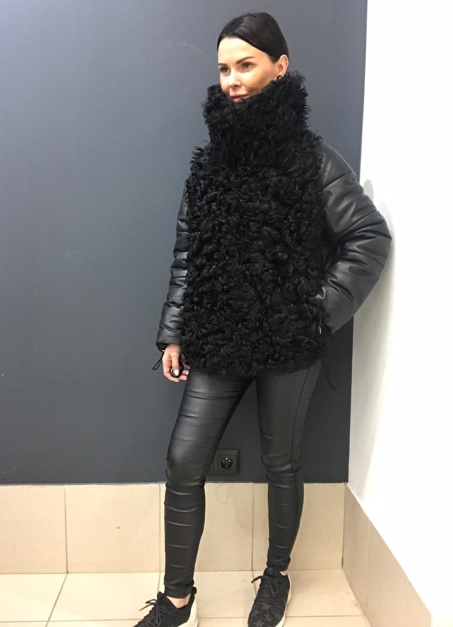 Кожаный пуховик утепленный модель № 5770 в кредит