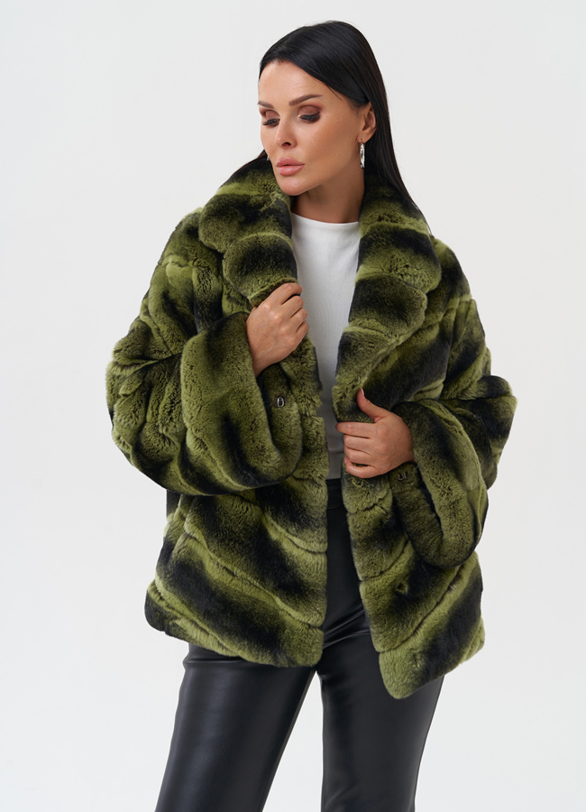 Шуба из меха кролика с английским воротником модель № 0810 меха малина