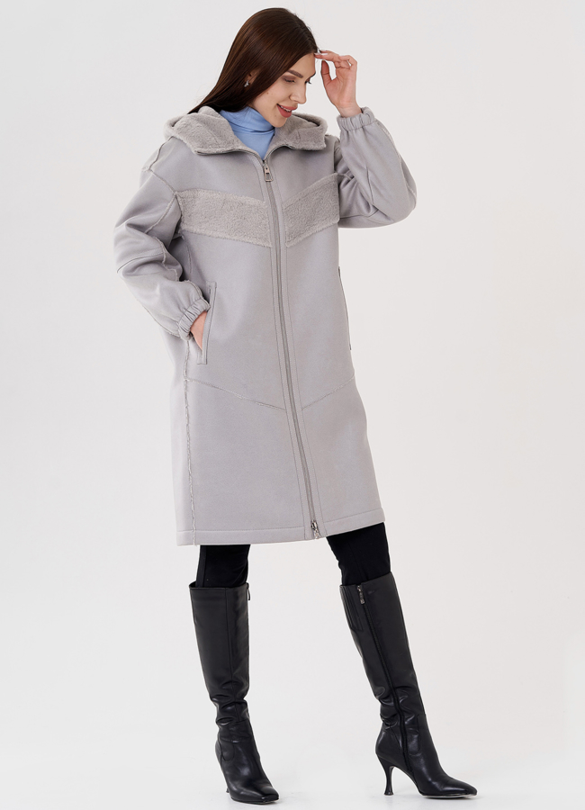 Женская эко дубленка в сером цвете модель № 24315 универмаг малина