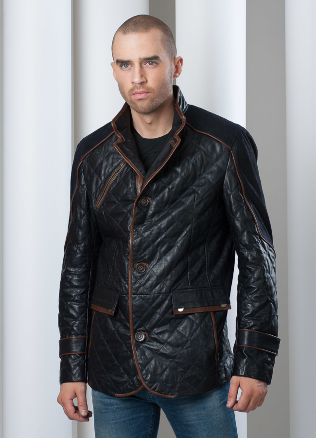 Куртка кожаная на пуговицах модель № KP-30 меха малина Куртка кожаная на пуговицах модель № KP-30 меха малина