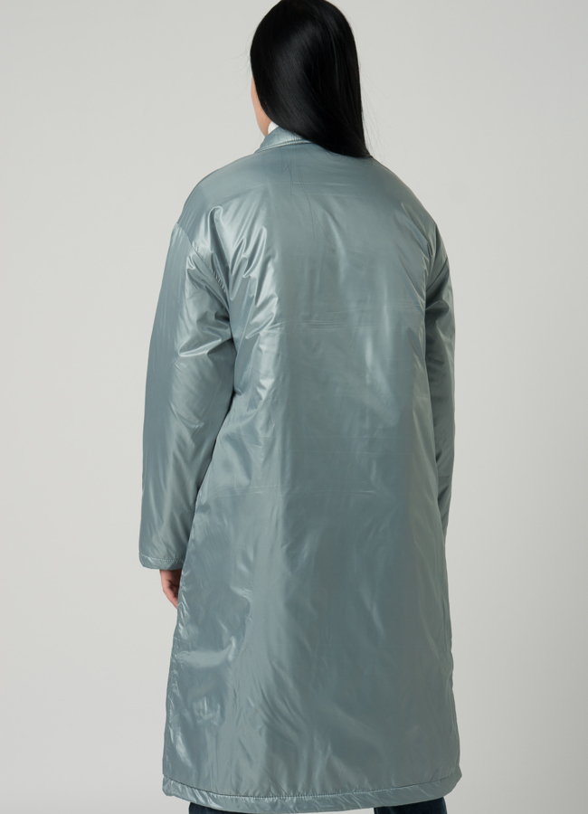 Женское пальто-рубашка светло-зеленого цвета с поясом модель № 22392 в кредит