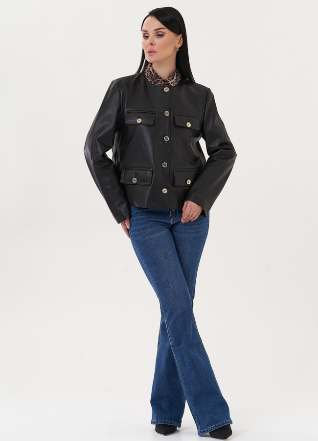 фото Жакет из натуральной кожи с акцентными пуговицами модель № 500120 фото Жакет из натуральной кожи с акцентными пуговицами модель № 500120