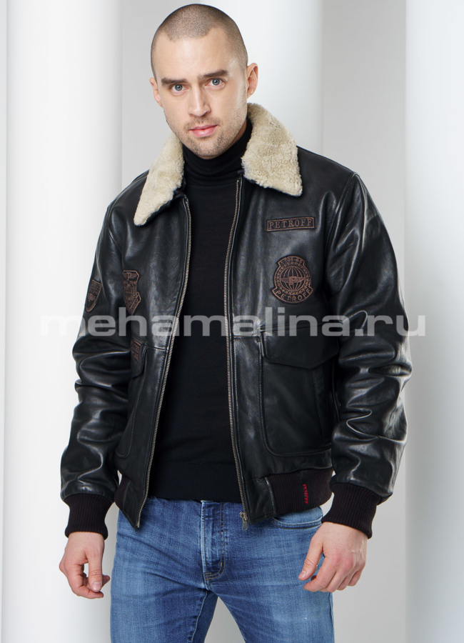 Кожаная утепленная куртка модель № KP-220 универмаг малина