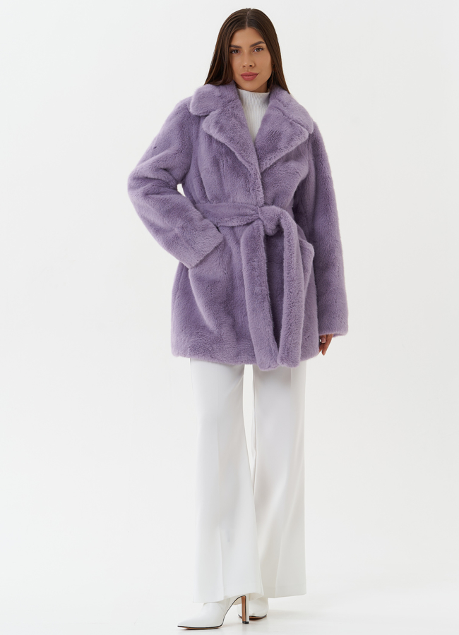 Укороченное пальто из эко меха  модель № 27786 меха малина