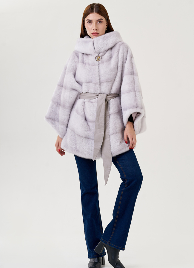 фото Светлая шуба из норки оверсайз модель № 23360