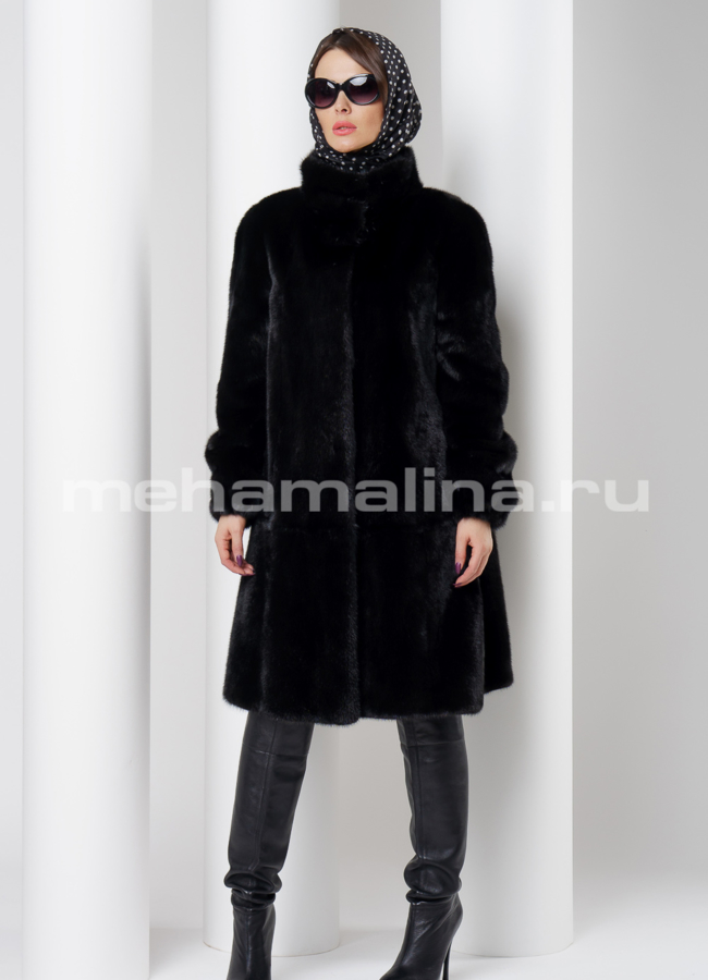 Шуба из скандинавской норки в черном цвете модель № S-519 в рассрочку