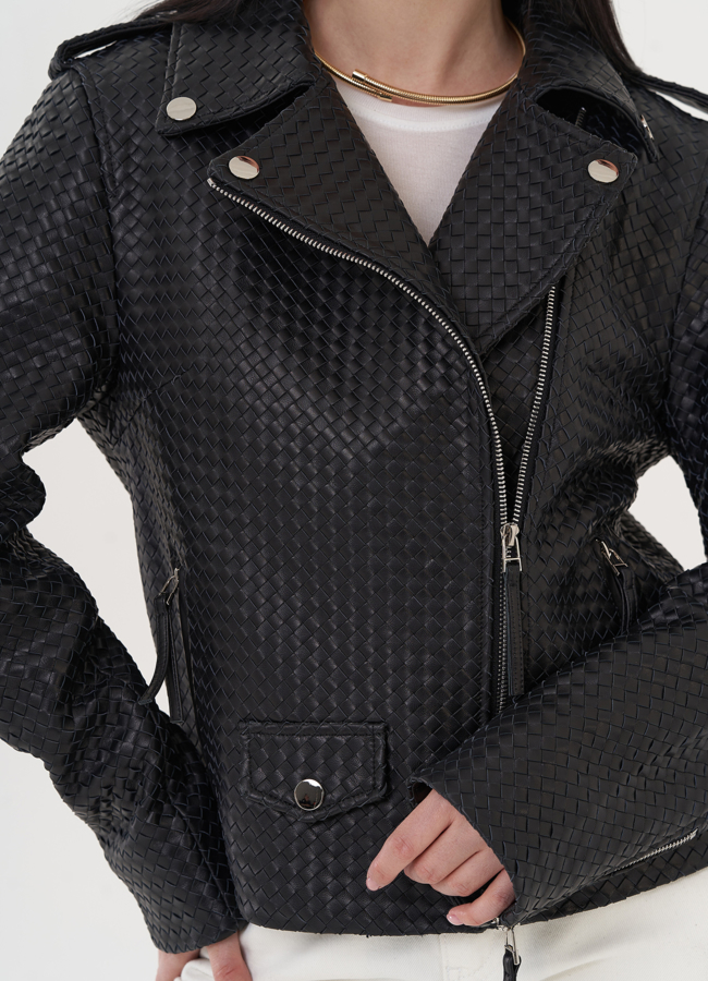 Куртка из натуральной кожи с плетением модель № 26950 универмаг малина