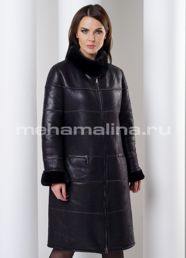 Женская дубленка модель № 7744 меха малина