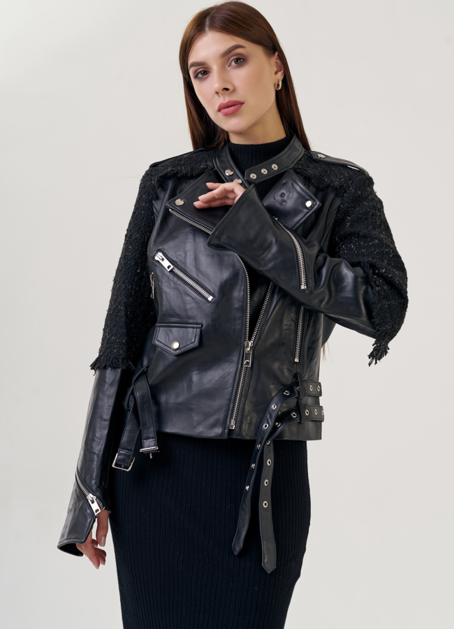 Женская кожаная куртка-косуха модель № 23258 универмаг малина