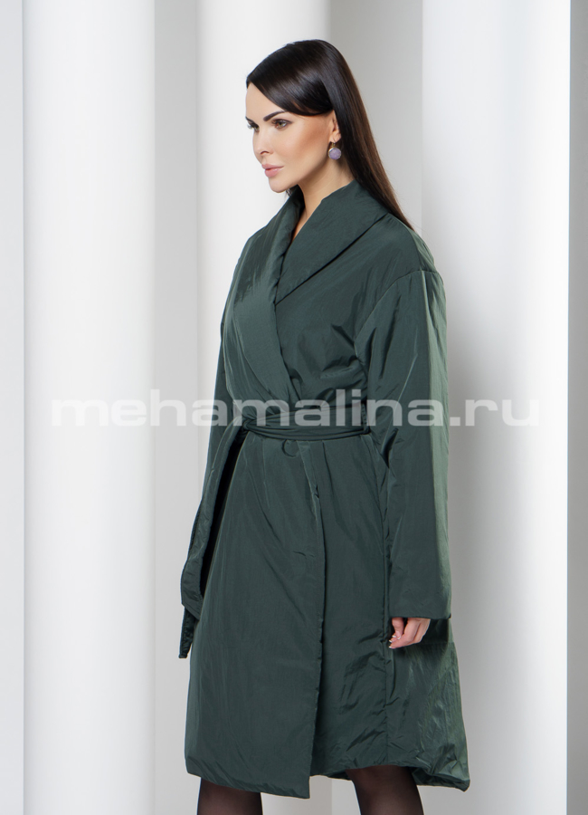 Пальто на запах в цвете изумруд модель № 11179 универмаг малина