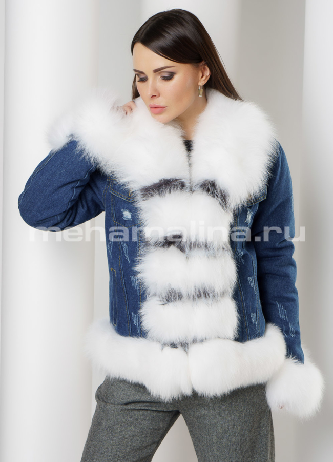 Джинсовая парка модель № 6012 меха малина