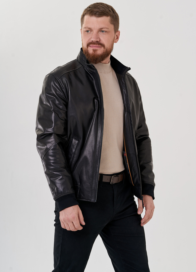 Куртка мужская черного цвета из натуральной кожи модель № 22305 универмаг малина