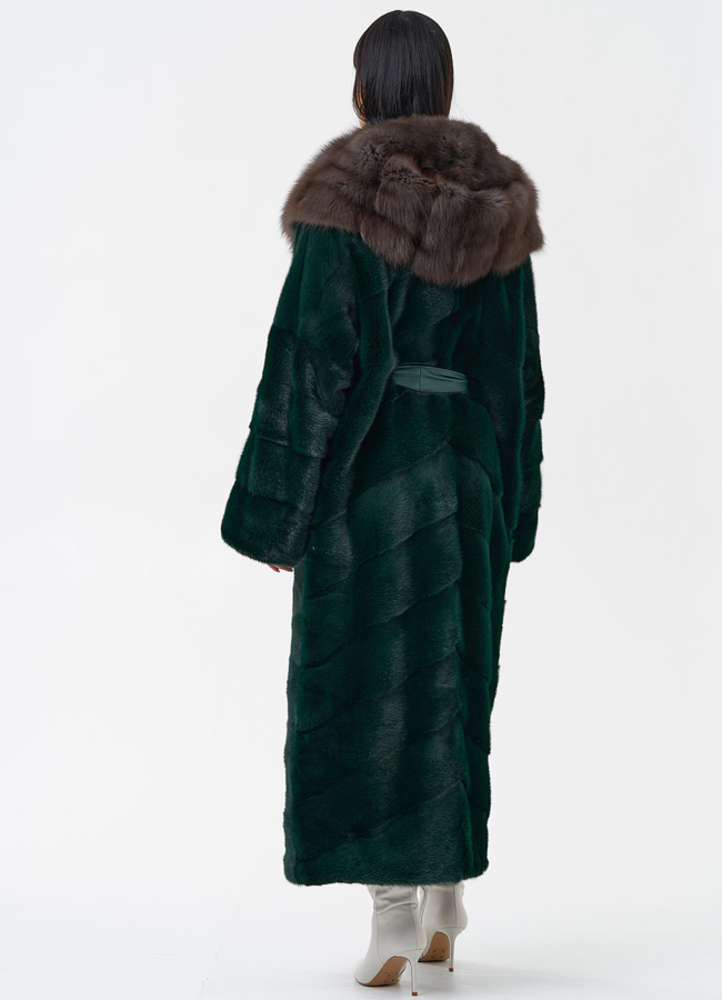 фото Длинная зеленая шуба из норки модель № 29253
