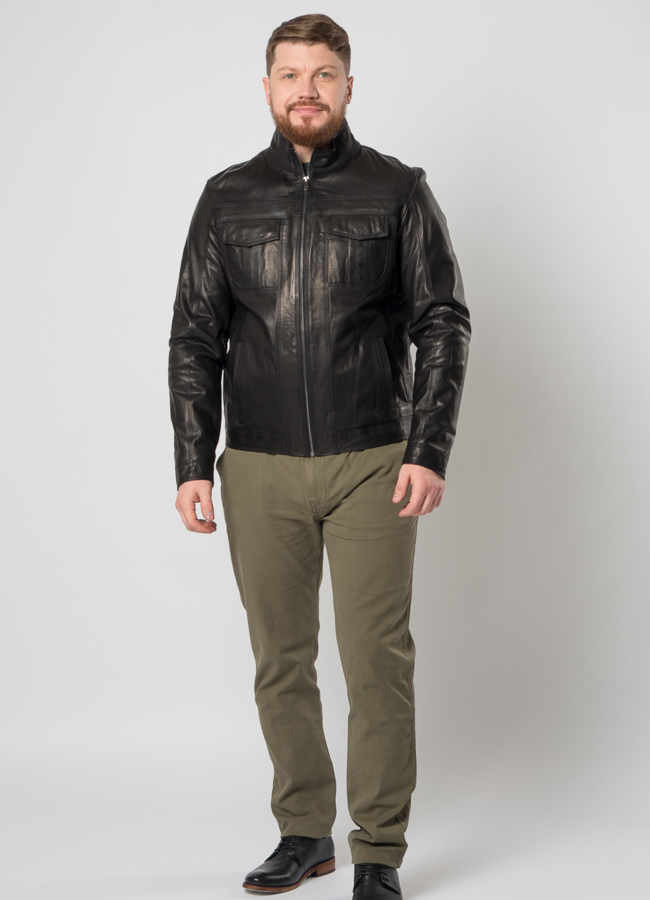 фото Кожаная куртка черного цвета модель № 05