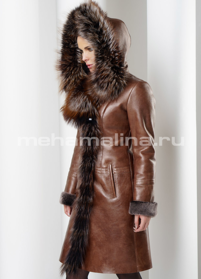 Женская дубленка модель № D-200 универмаг малина
