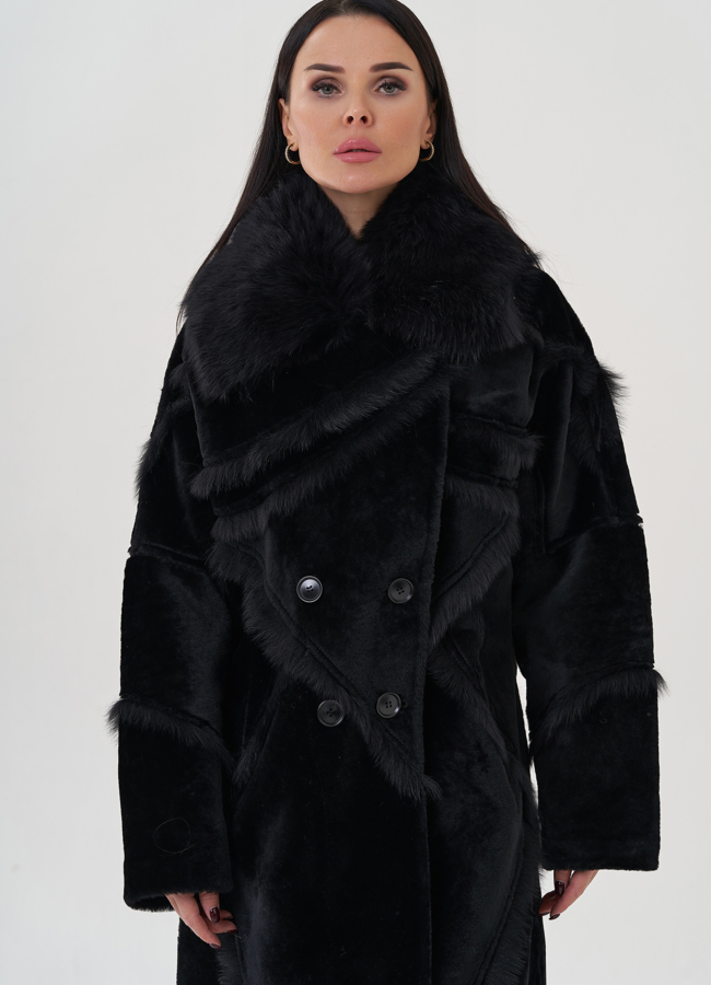 фото Женская дубленка с английским воротником  модель № 26046