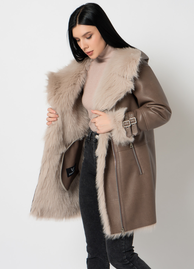 Дубленка из эко меха под тоскану модель № 79315 универмаг малина