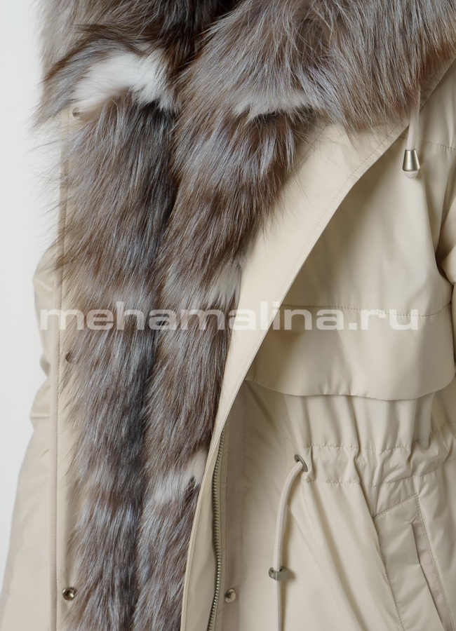 Парка на молнии с капюшоном с мехом модель № 991 универмаг малина