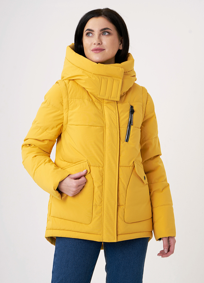 Укороченный пуховик-трансформер модель № 829 меха малина