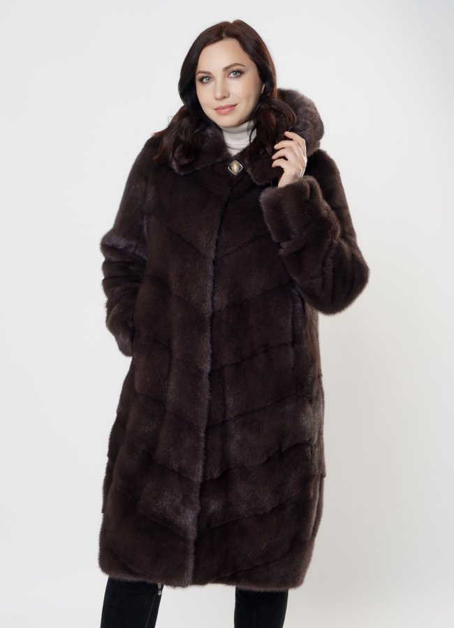Длинная норковая шуба с капюшоном модель № S-1005 универмаг малина