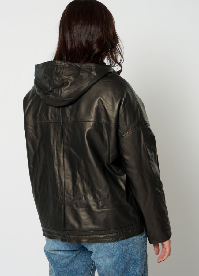 Куртка из натуральной кожи с капюшоном модель № 21667 в рассрочку