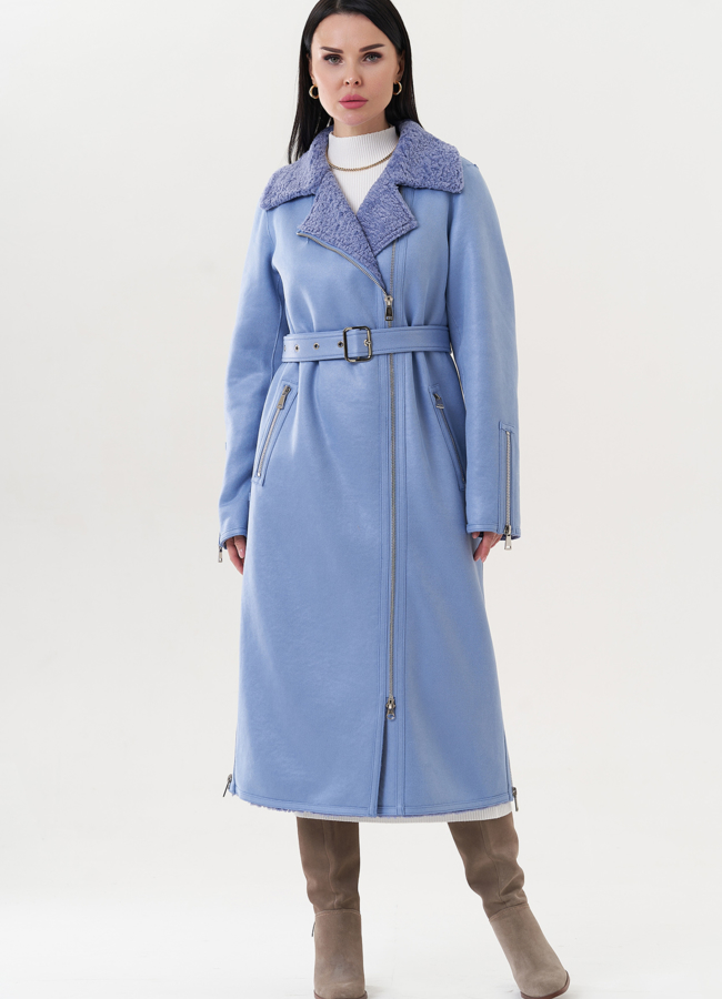 фото Дубленка из эко замши с английским воротником модель № 26728