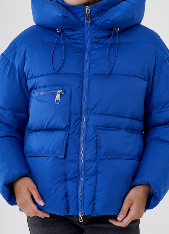 Женская куртка с капюшоном синего цвета  модель № 82039 универмаг малина