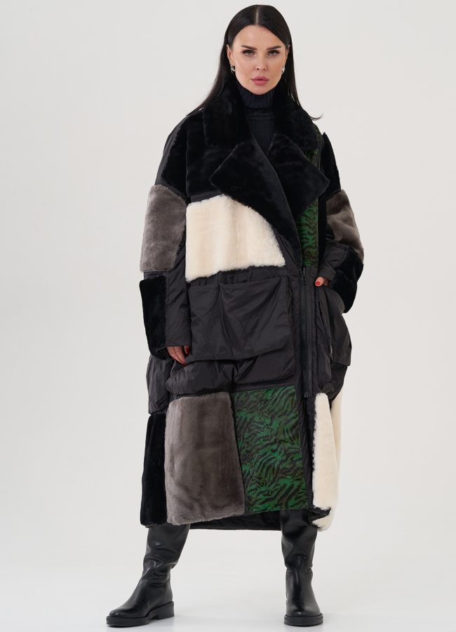 Женское пальто с английским воротником модель № 24942 меха малина