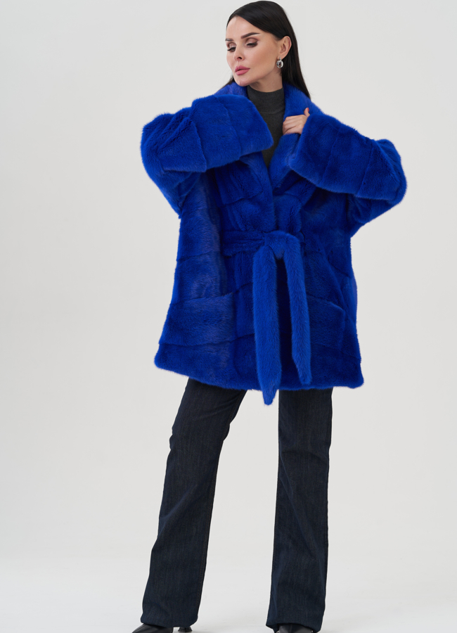 Шуба из норки синего цвета модель № 24705 универмаг малина