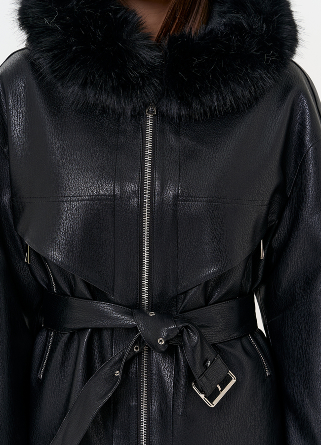 Женская утепленная куртка из эко кожи с поясом модель № 31494 универмаг малина Женская утепленная куртка из эко кожи с поясом модель № 31494 универмаг малина