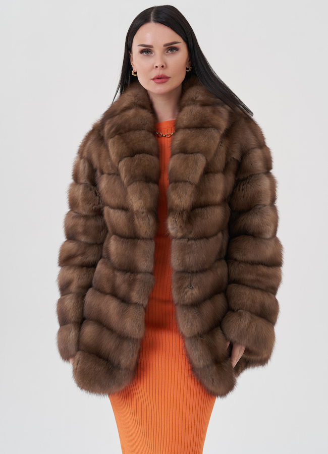 Шуба из куницы  модель № 80686 меха малина