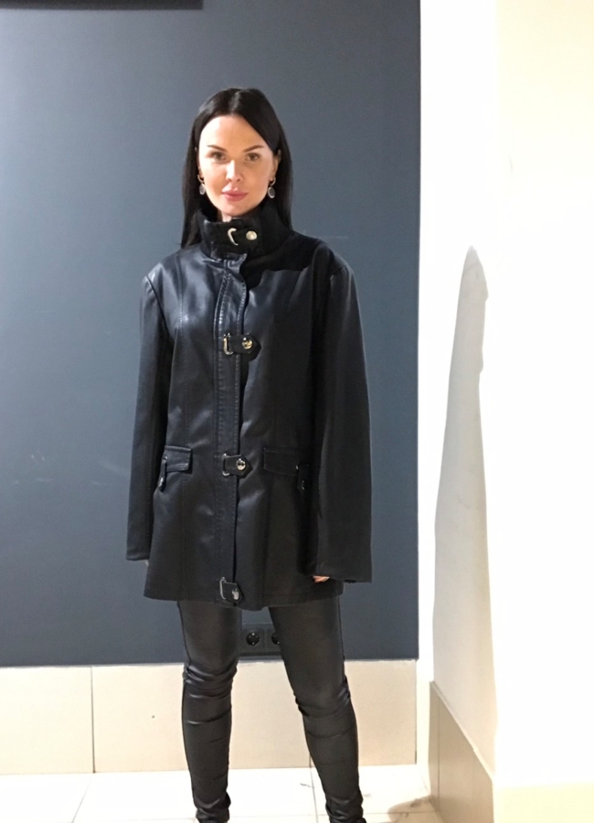 Куртка из эко кожи  модель № 2025 меха малина