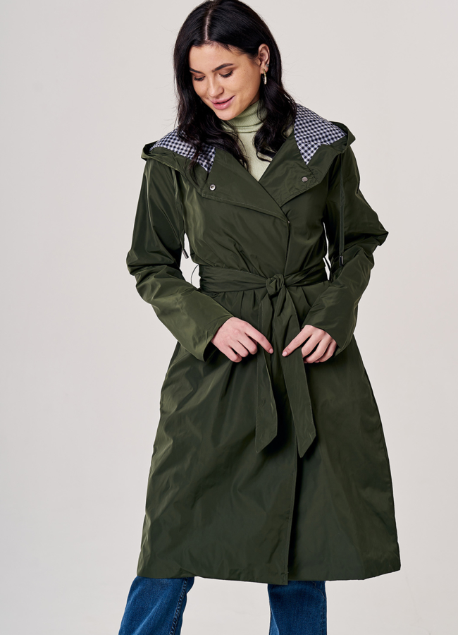 фото Плащ женский с капюшоном зеленого цвета модель № 20502