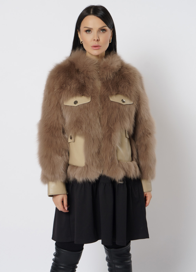 Меховая куртка женская с отделкой из песца модель № 21780 меха малина