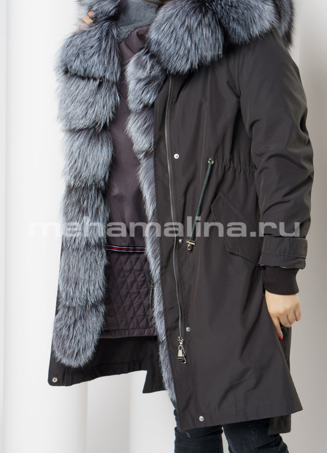 Парка на молнии с капюшоном отделка чернобурка модель № 17008 универмаг малина