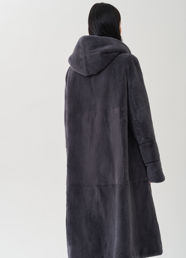 Шуба из меха кролика в цвете графит модель № 25340 универмаг малина