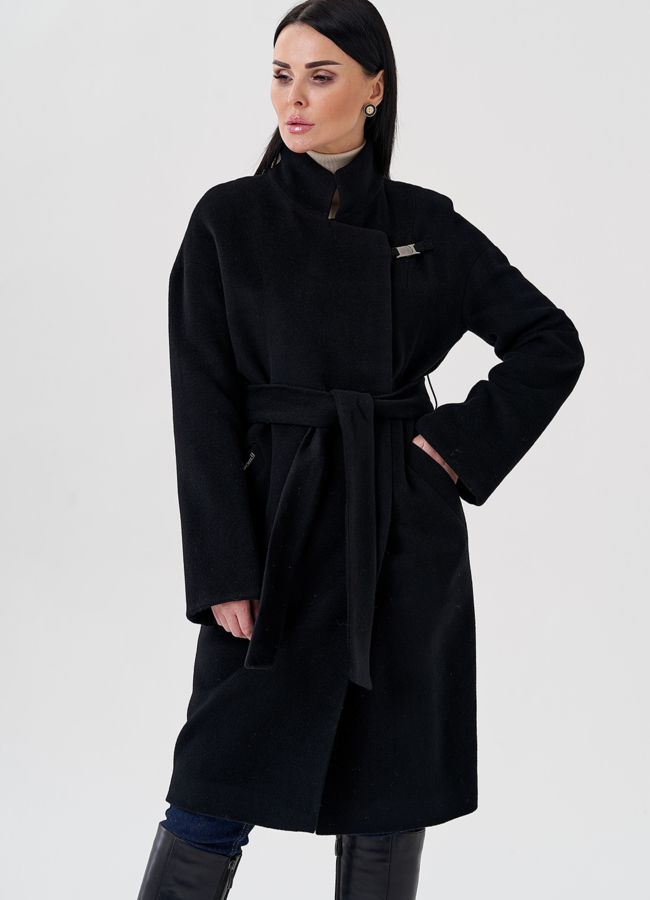 Женское пальто черного цвета  модель № 23958 универмаг малина