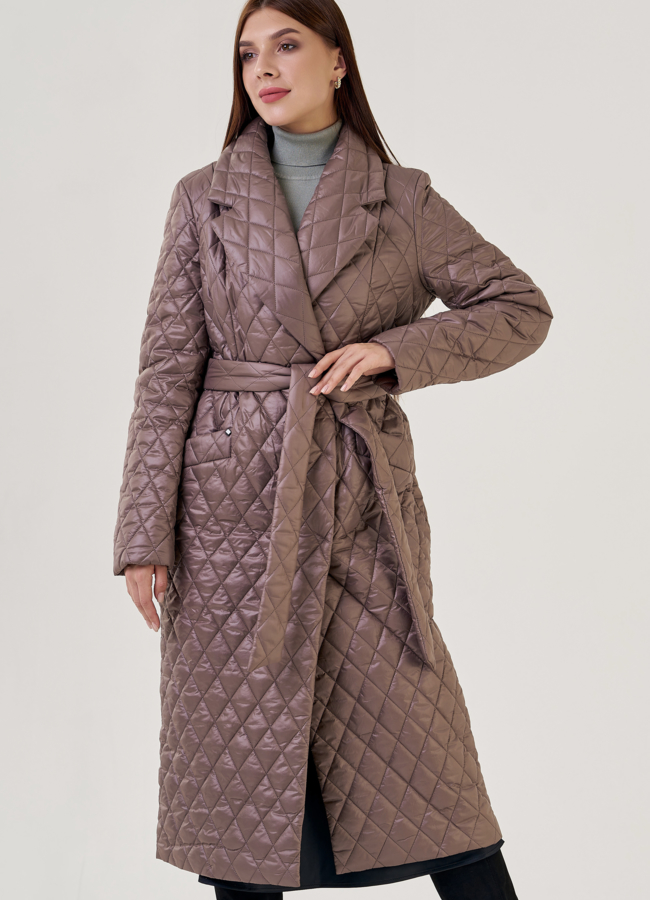 Женское утепленное пальто с английским воротником  модель № 23281 меха малина