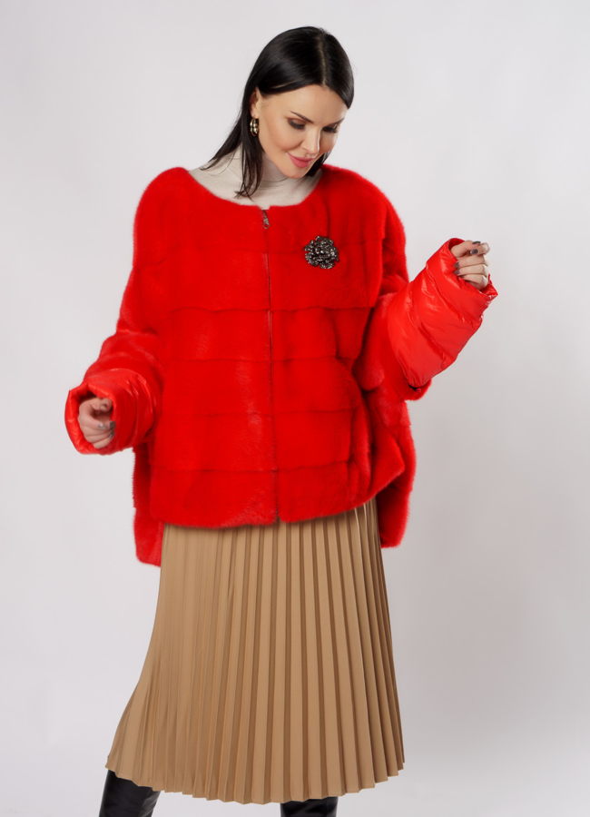 Куртка из норки красного цвета модель № S-857 универмаг малина