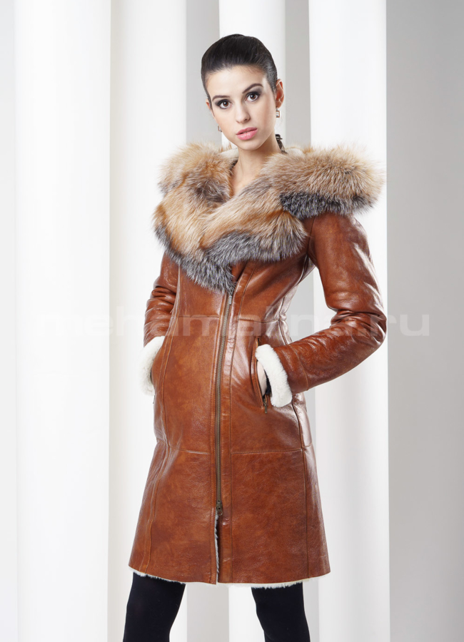 Дубленка на молнии, цвет виски модель № D-112 в кредит
