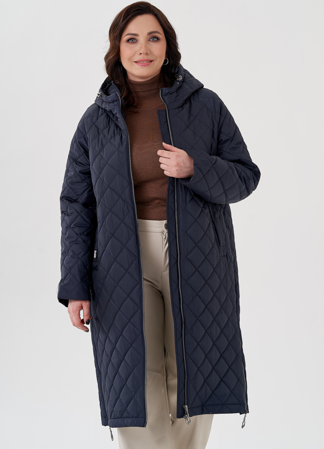 Пальто с капюшоном синего цвета  модель № 23939 в кредит