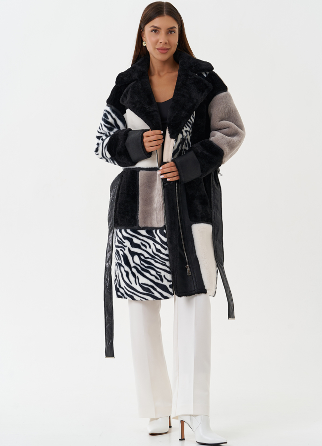 Шуба из эко меха с принтом модель № 28560 универмаг малина