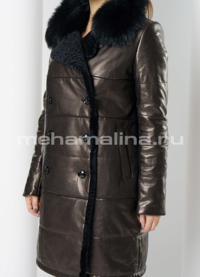 Кожаный пуховик модель № П-289 в рассрочку