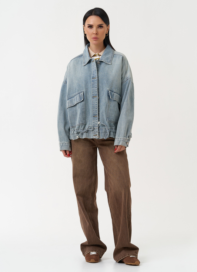 Женская джинсовая куртка голубого цвета модель № 30411 в рассрочку