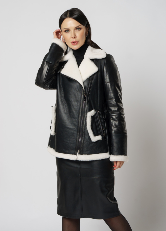 Куртка женская из натуральной кожи черного цвета модель № 19254 универмаг малина